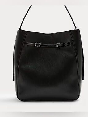 Marks & Spencer Black Leather Bucket Tote Shoulder Bag w Zip Pouch